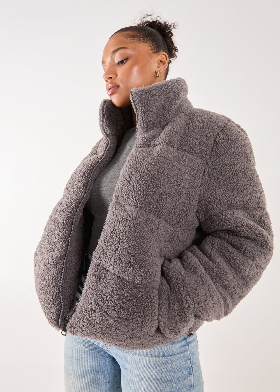 Pink Vanilla Grey Teddy Padded Coat