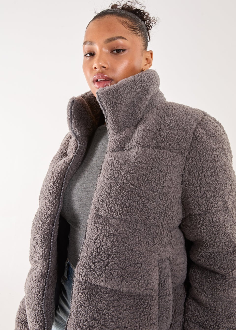 Dark grey teddy jacket clearance