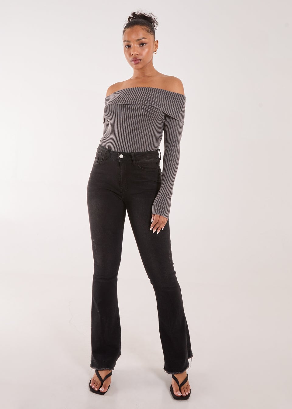 Pink Vanilla Black Two Tone Rib Bardot Top