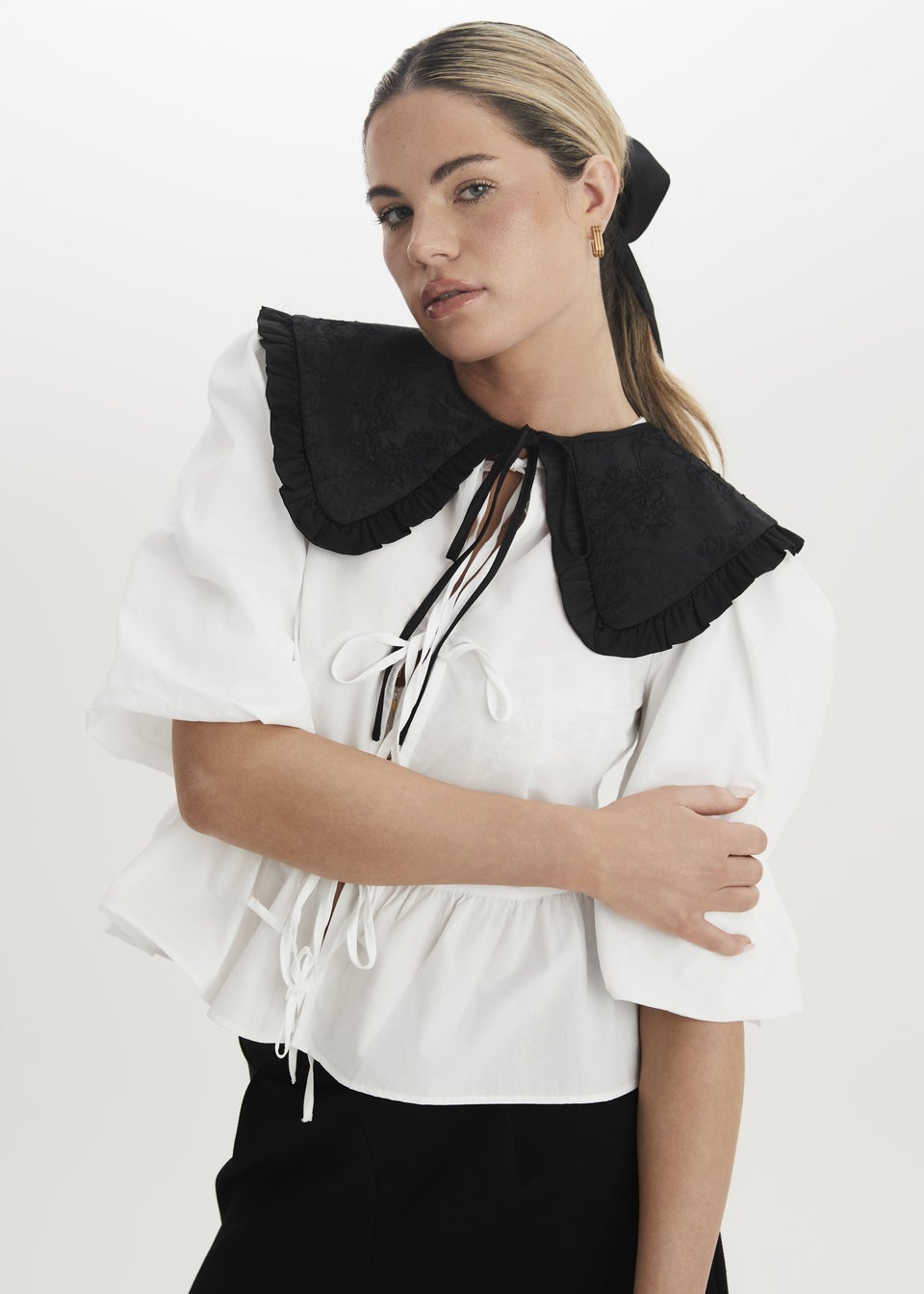 Madein Black Clara Jacquard Tie Front Collar