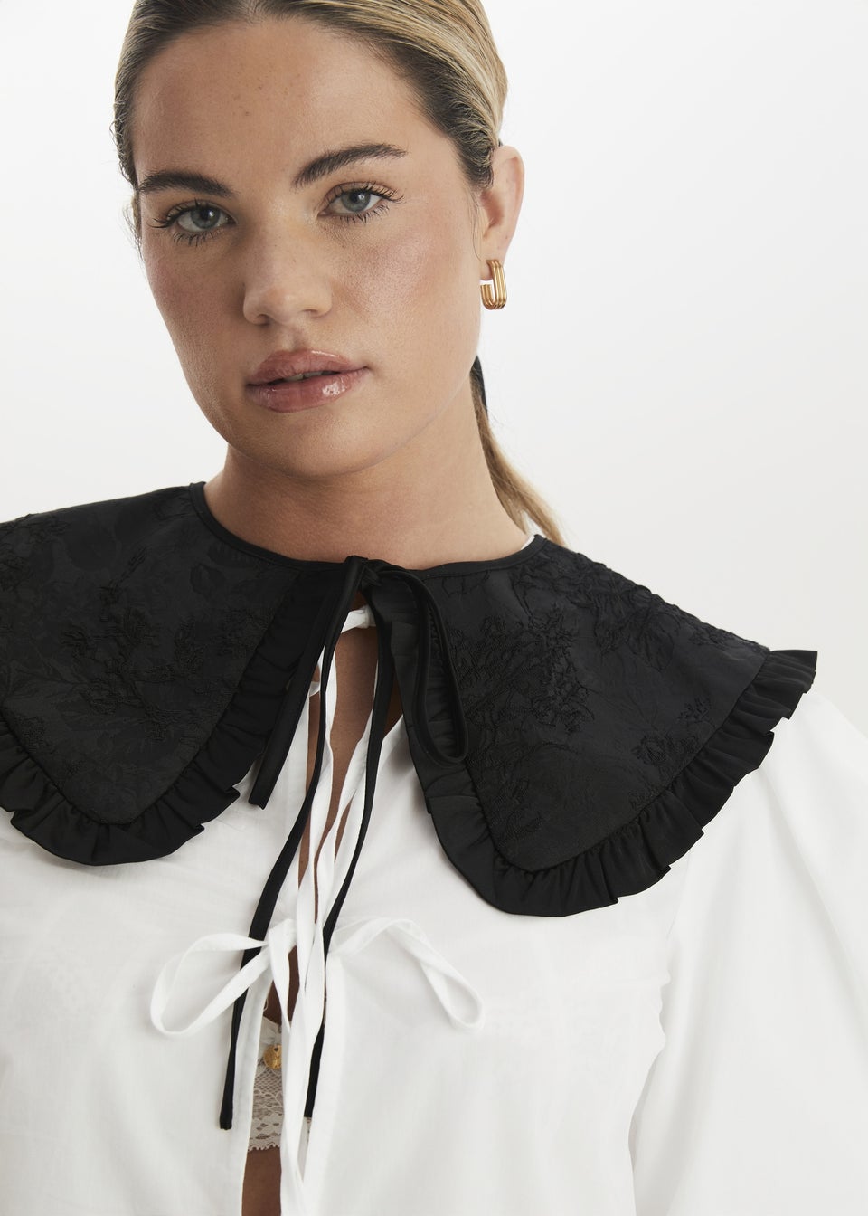 Madein Black Clara Jacquard Tie Front Collar
