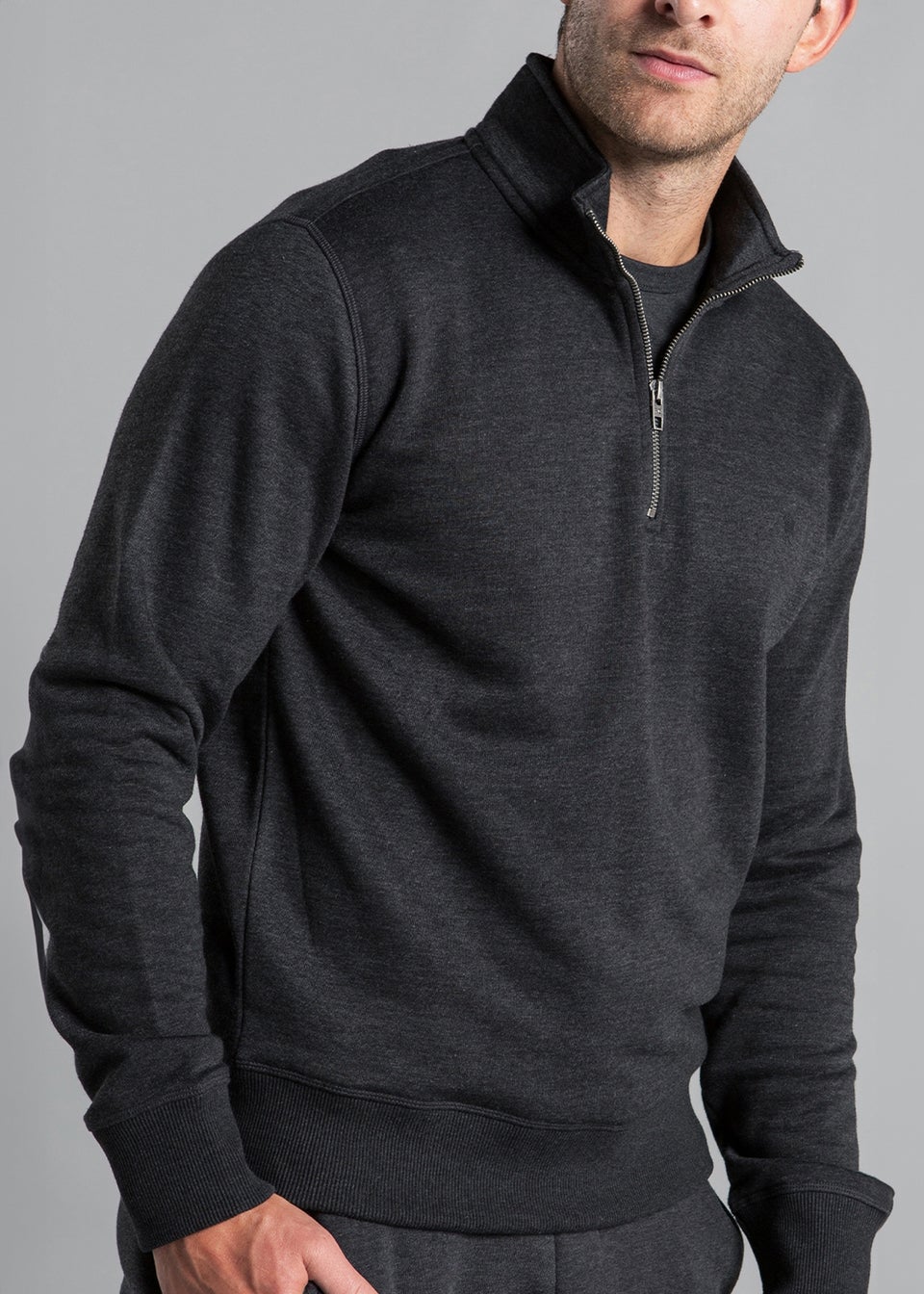 French Connection Charcoal Cotton Blend Half-Zip Jumper