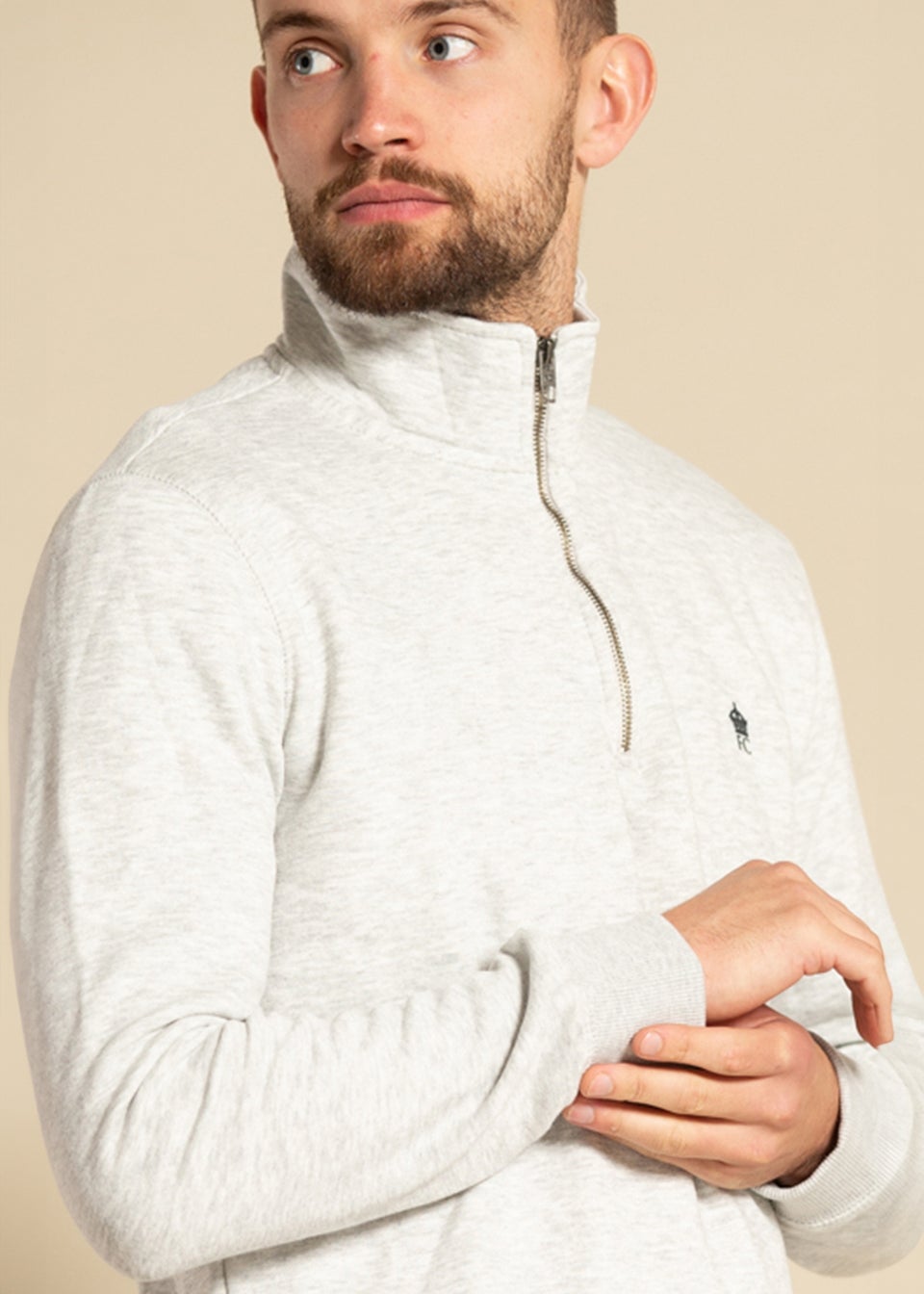 French Connection Light Grey Cotton Blend Half-Zip Jumper