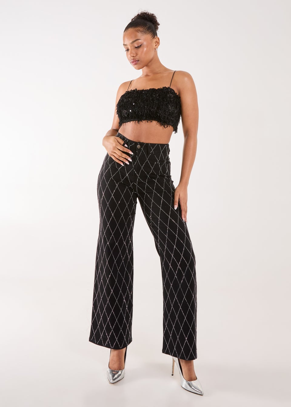 Pink Vanilla Black Feather Sequin Cami Top