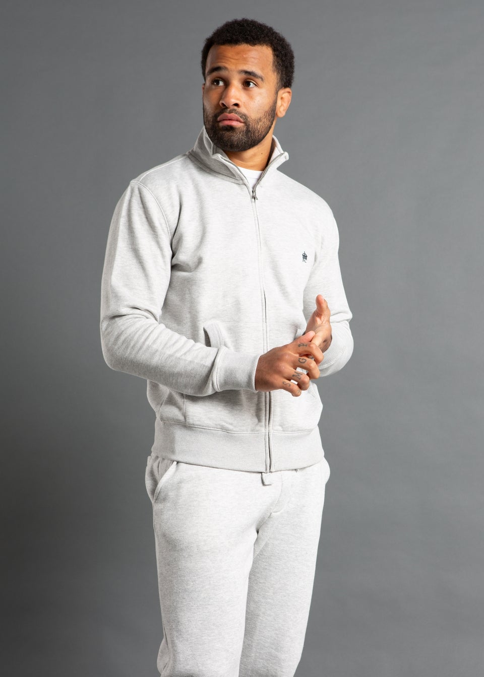French Connection Light Grey Cotton Blend Funnel Neck Zip Jumper