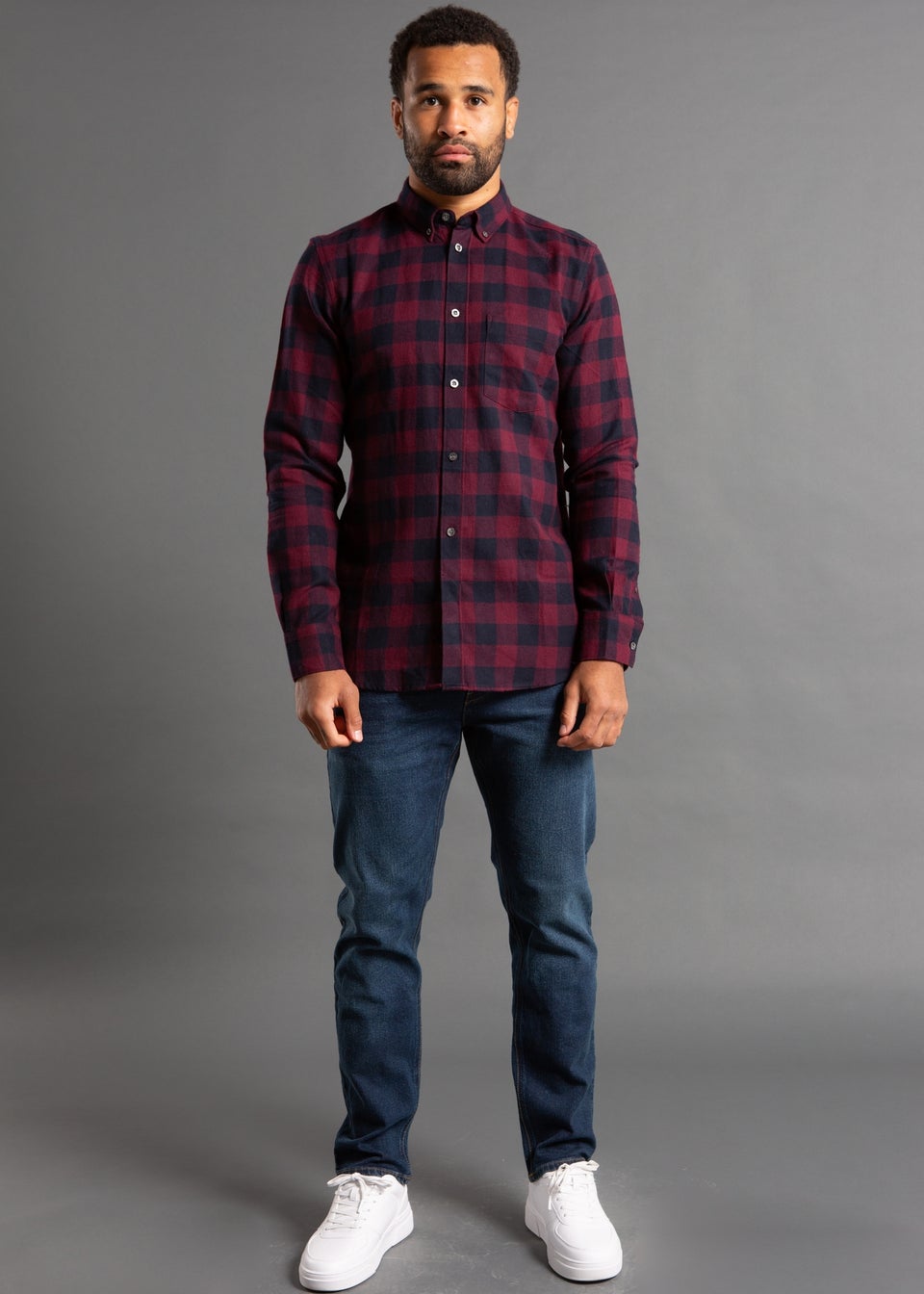 French Connection Burgundy Cotton Large Gingham Flannel Long Sleeve Shirt