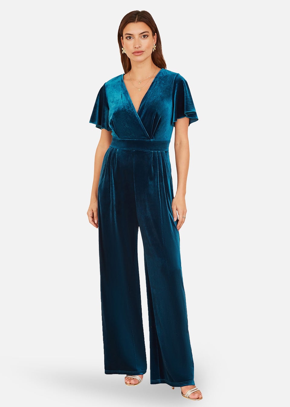 Yumi Teal Jumpsuit With Angel Sleeves