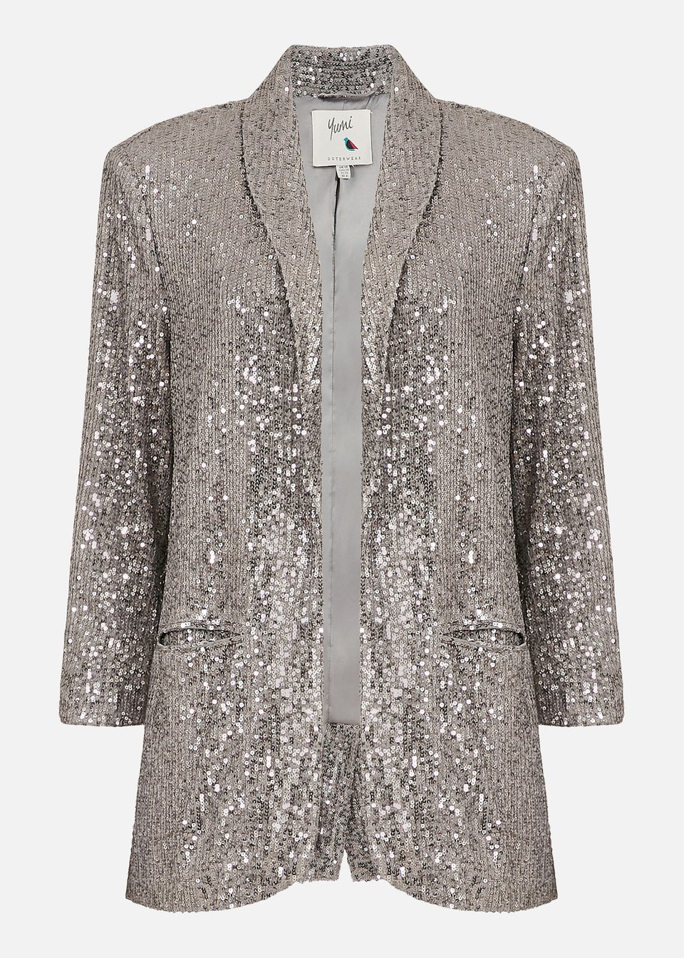 Yumi Silver Sequin Blazer With Pockets