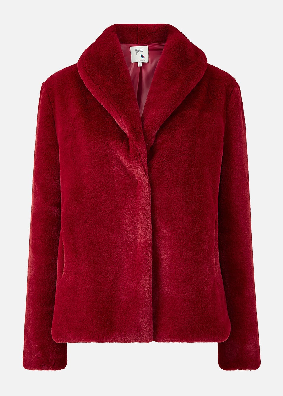 Yumi Red Short Wrap Faux Fur Coat Matalan