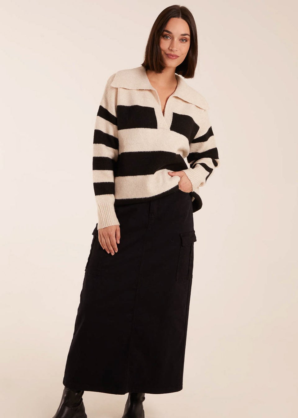 Blue Vanilla Stone Collar Wide Stripe Jumper