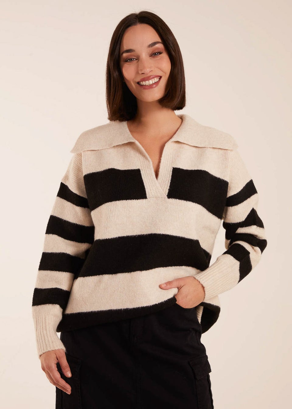 Blue Vanilla Stone Collar Wide Stripe Jumper