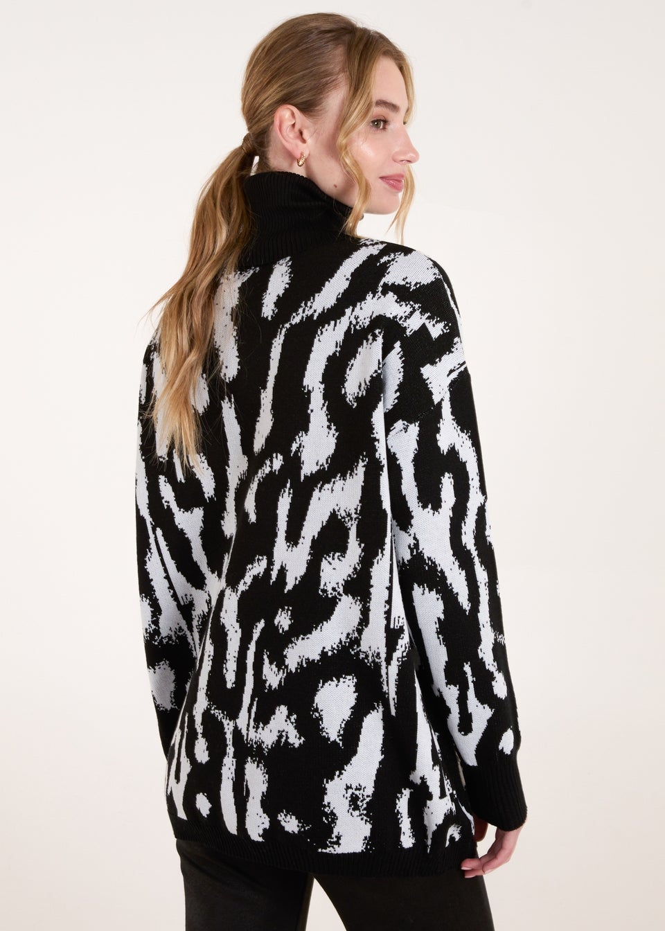 Blue Vanilla Black Abstract Animal Roll Neck Jumper