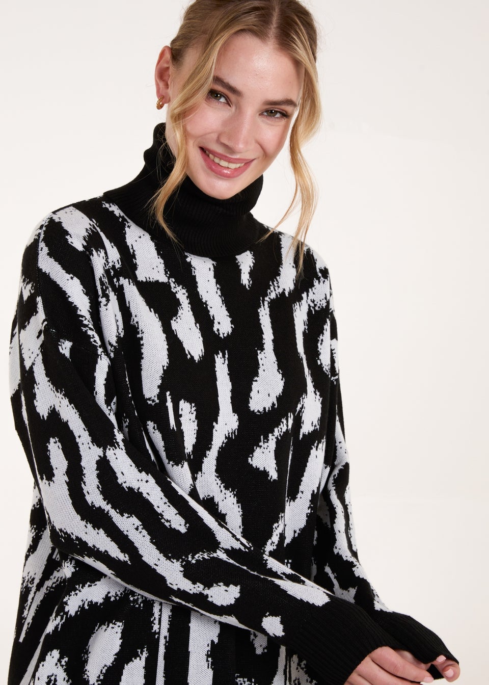 Blue Vanilla Black Abstract Animal Roll Neck Jumper