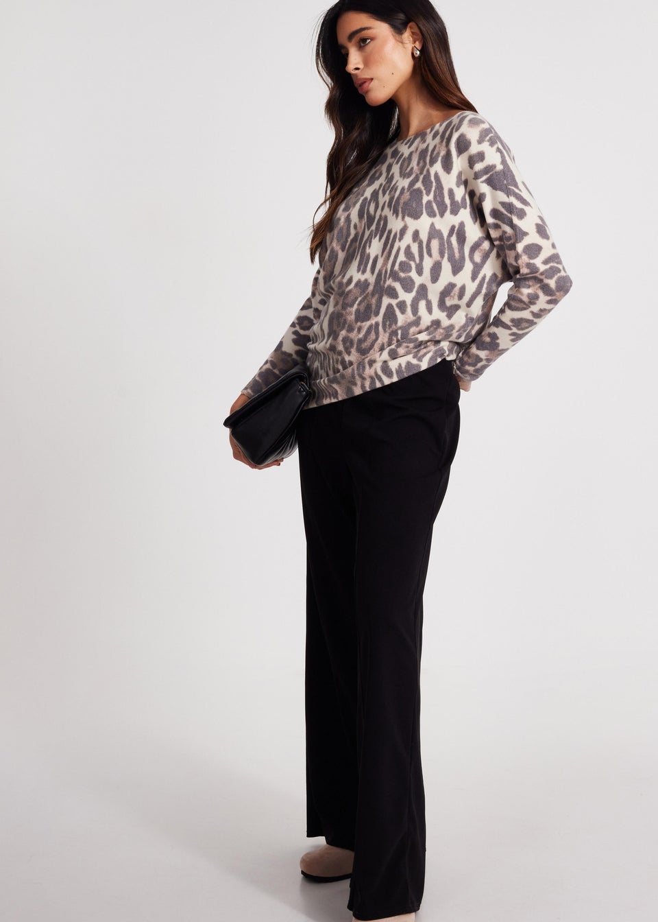 Quiz Beige Knit Leopard Print Jumper