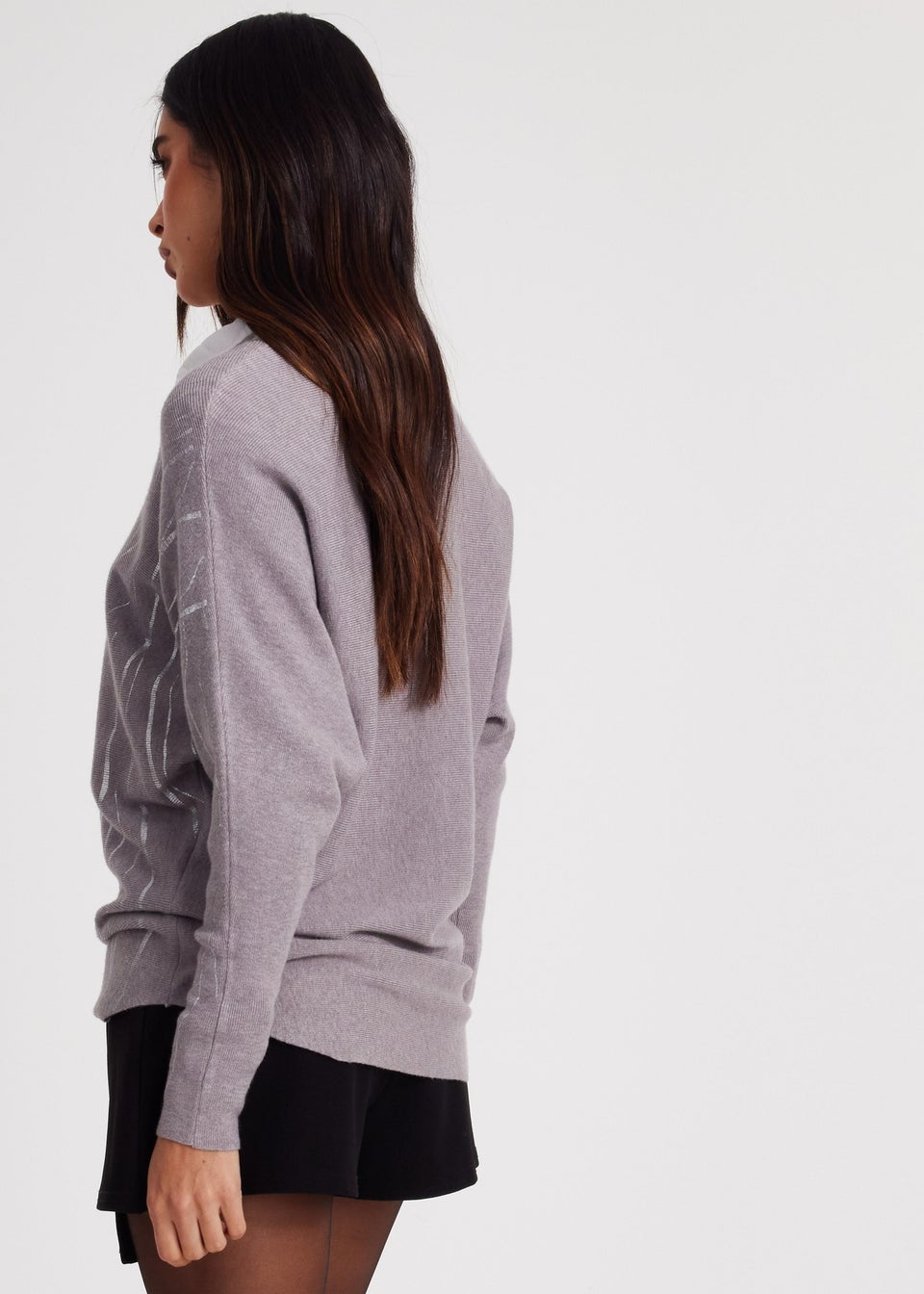 Quiz Grey Knit Foil Detail Jumper