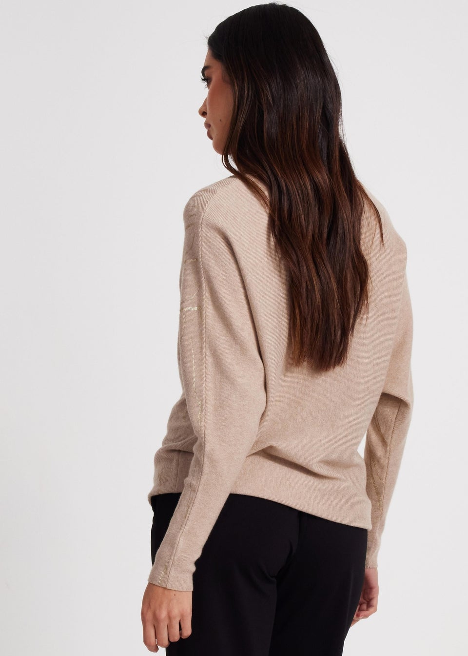 Quiz Beige Knit Foil Detail Jumper