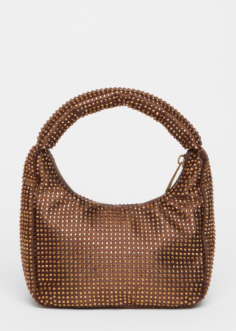 Quiz Brown Satin Diamante Bag