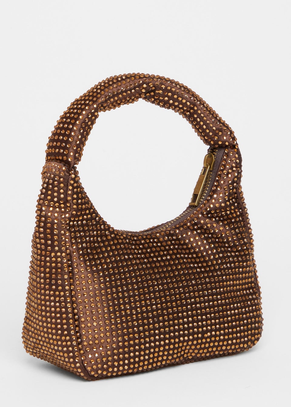 Quiz Brown Satin Diamante Bag