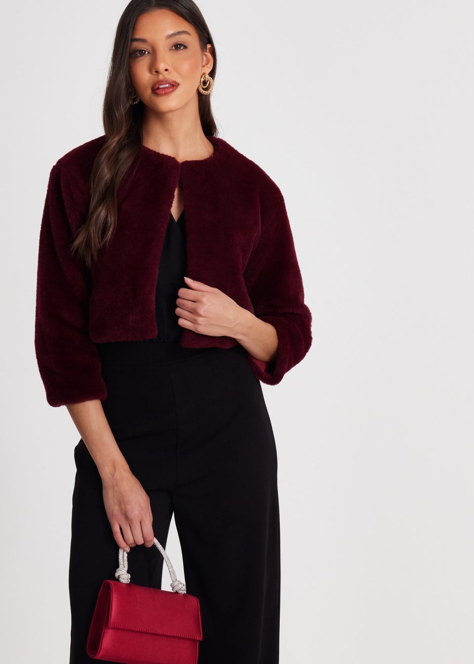 Quiz Red Faux Fur Long Sleeve Cape