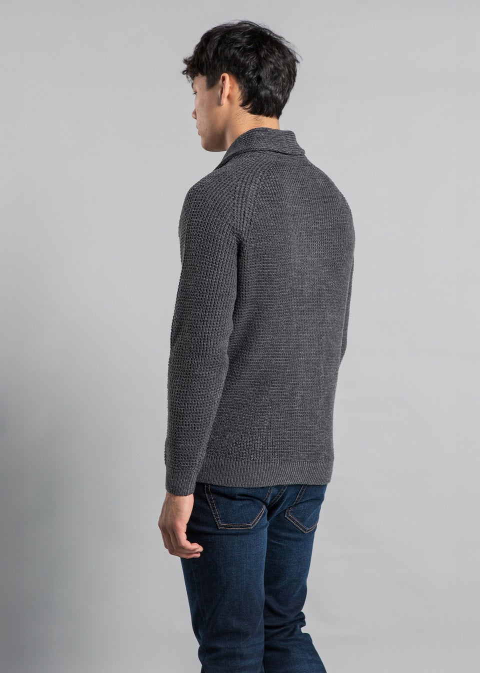 Tokyo Laundry Dark Grey Shawl Neck Waffle Knit Cardigan