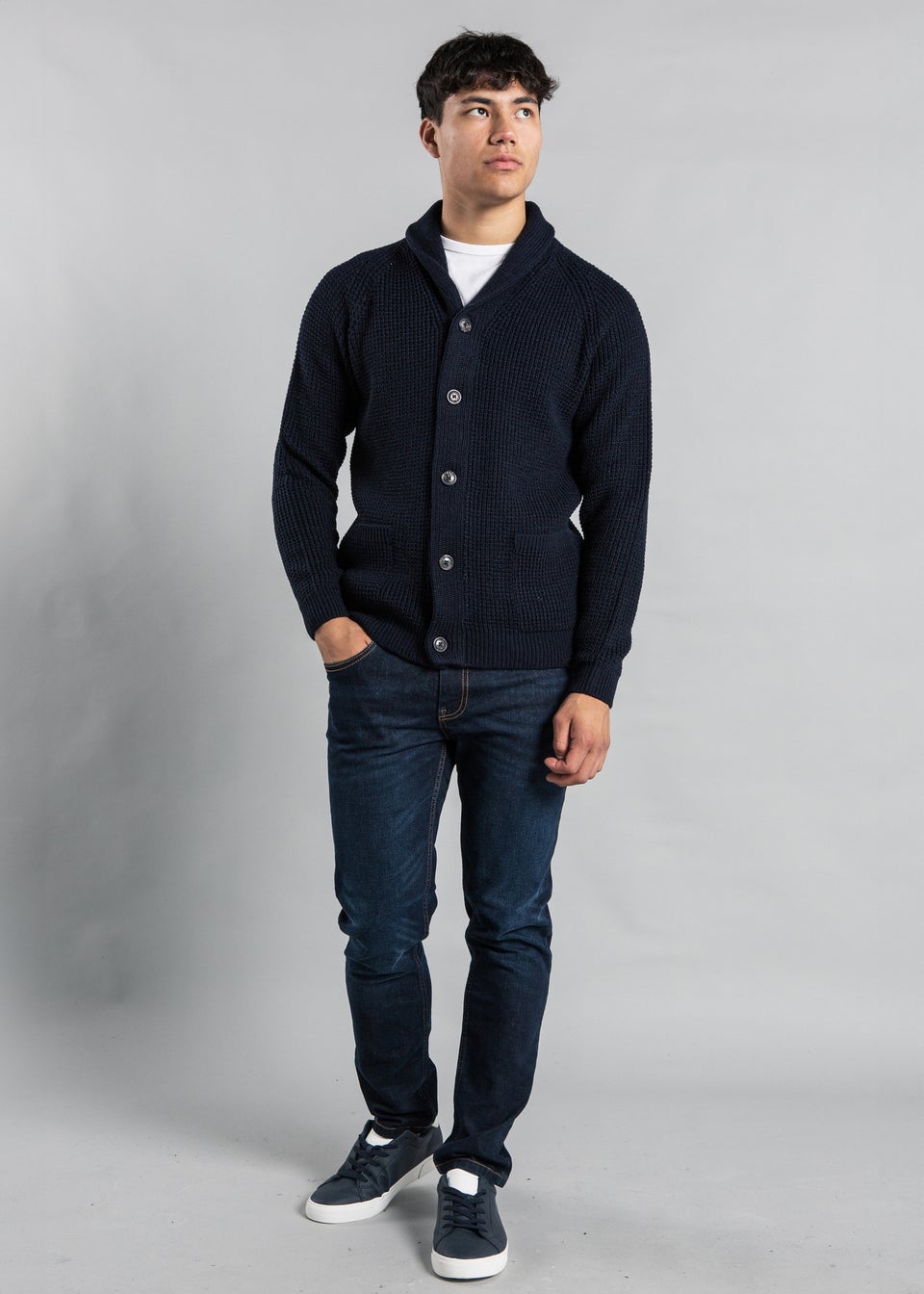 Tokyo Laundry Navy Shawl Neck Waffle Knit Cardigan