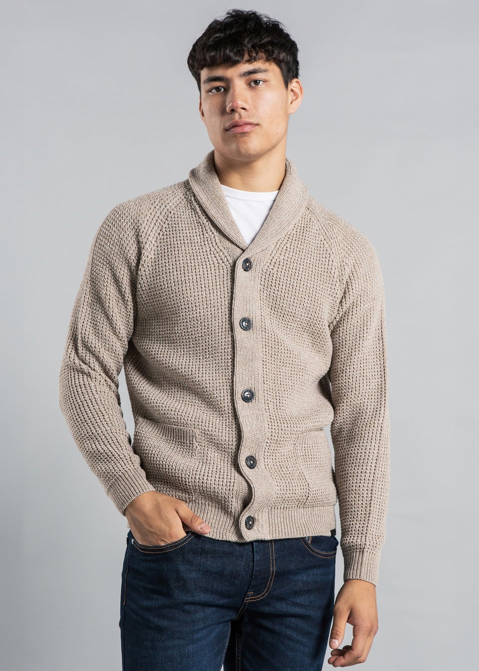 Tokyo Laundry Natural Shawl Neck Waffle Knit Cardigan
