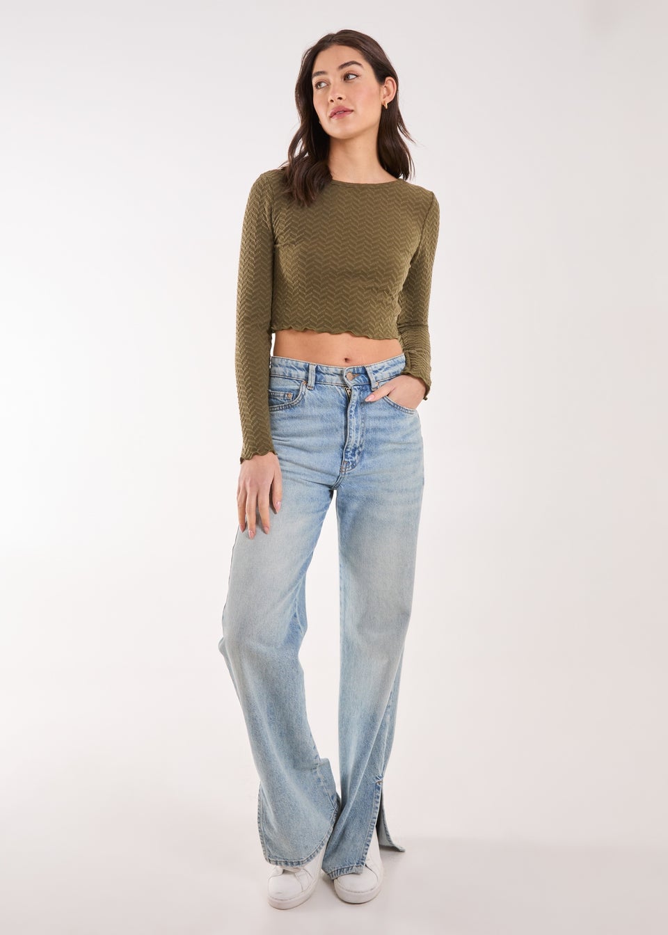 Pink Vanilla Khaki Zig Zag Jersey Long Sleeve Top