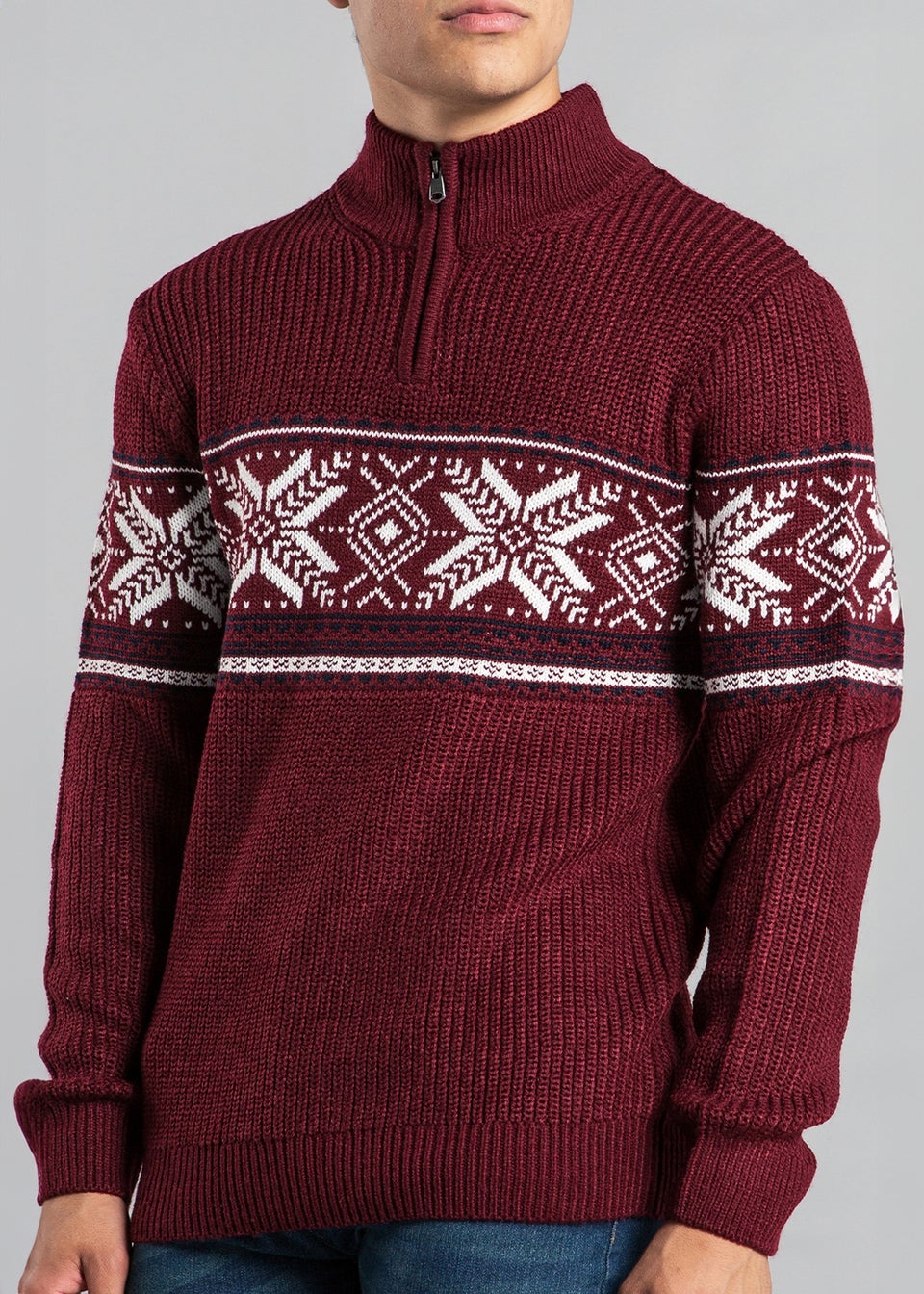 Tokyo Laundry Burgundy Festive Jacquard Knit Fairisle Jumper