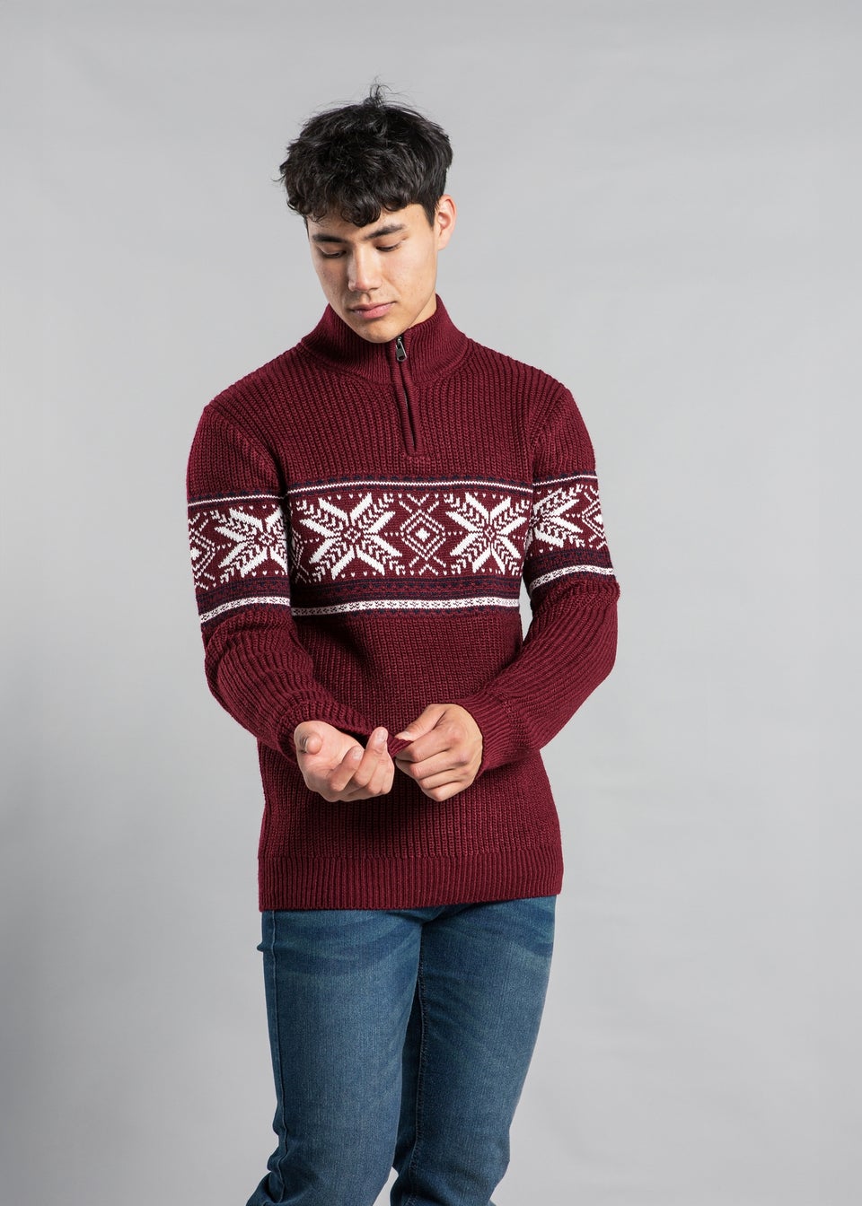 Tokyo Laundry Burgundy Festive Jacquard Knit Fairisle Jumper