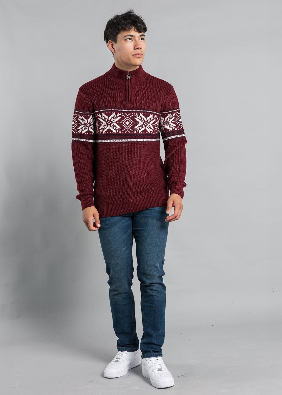 Tokyo Laundry Burgundy Festive Jacquard Knit Fairisle Jumper