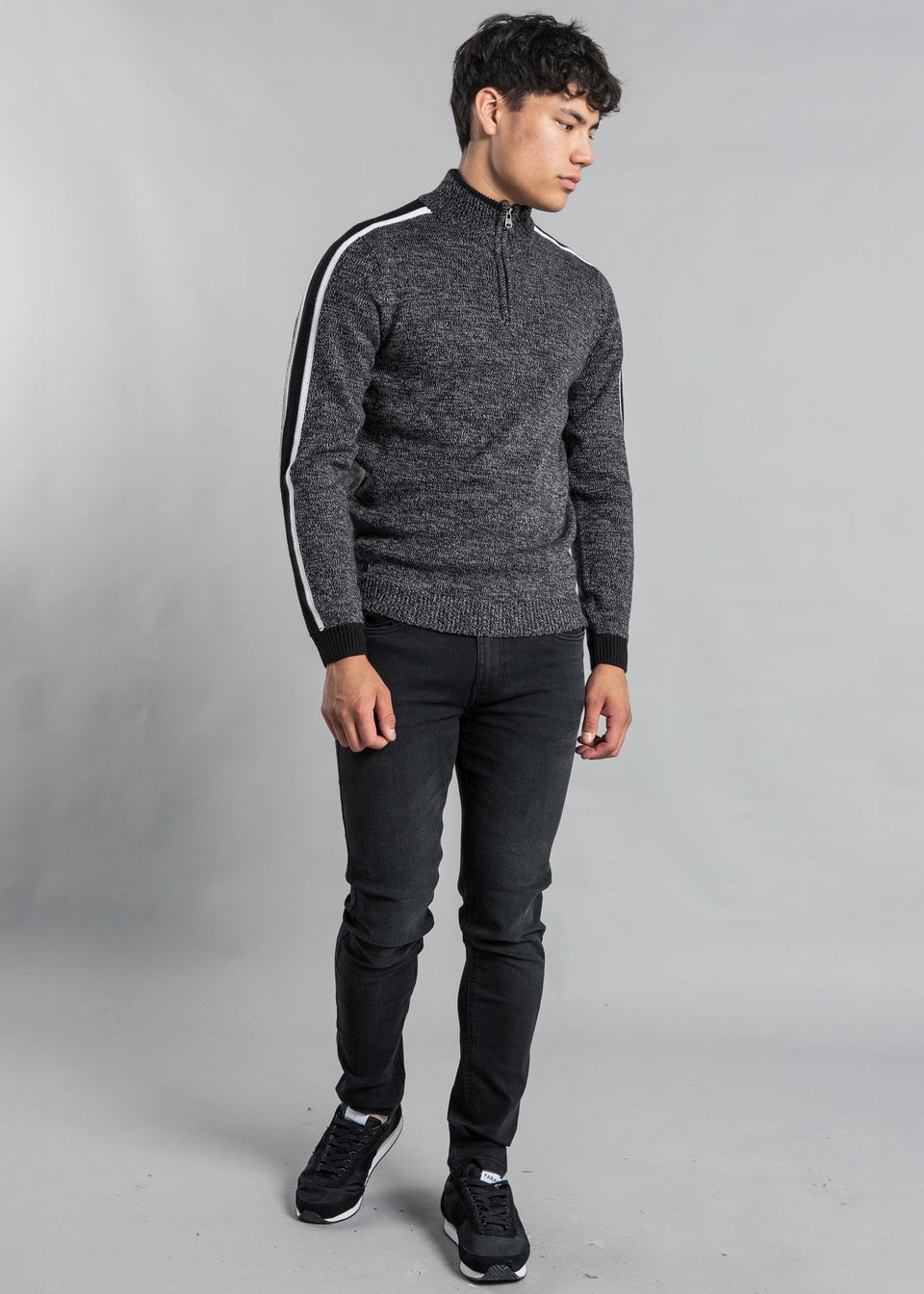 Tokyo Laundry Black Funnel Neck Jumper with Contrast Sleeve