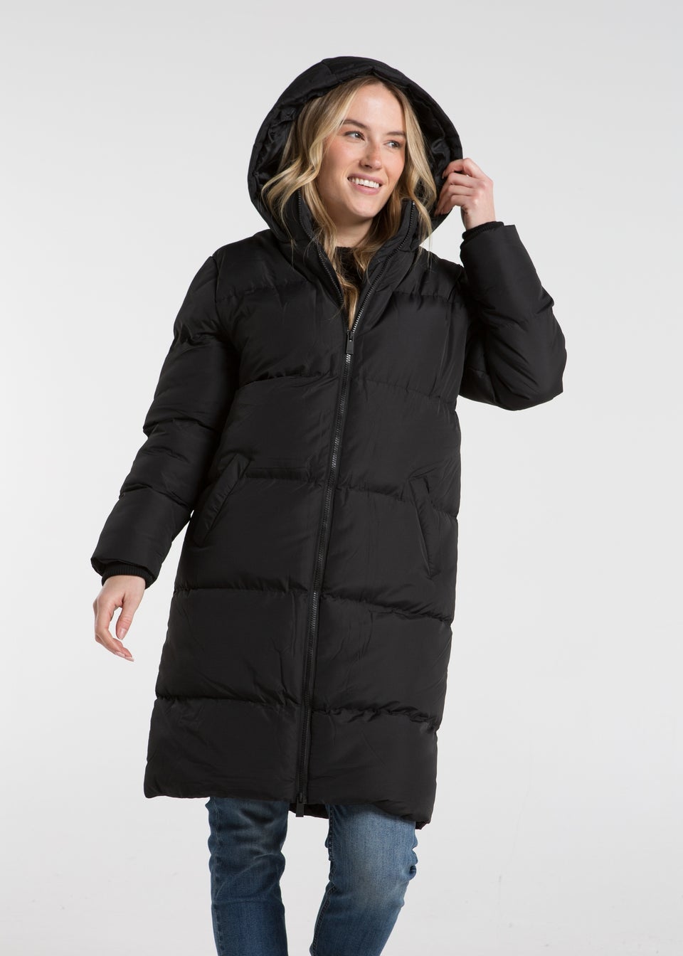 Midi black puffer jacket best sale