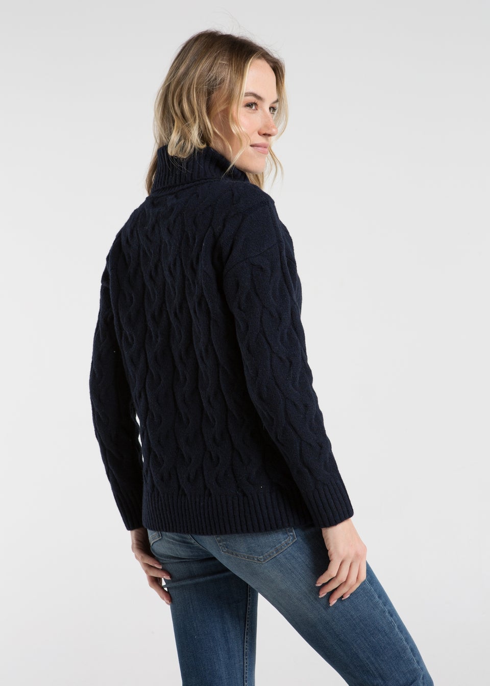 French Connection Navy Cable Knit Roll Neck Long Sleeve Jumper