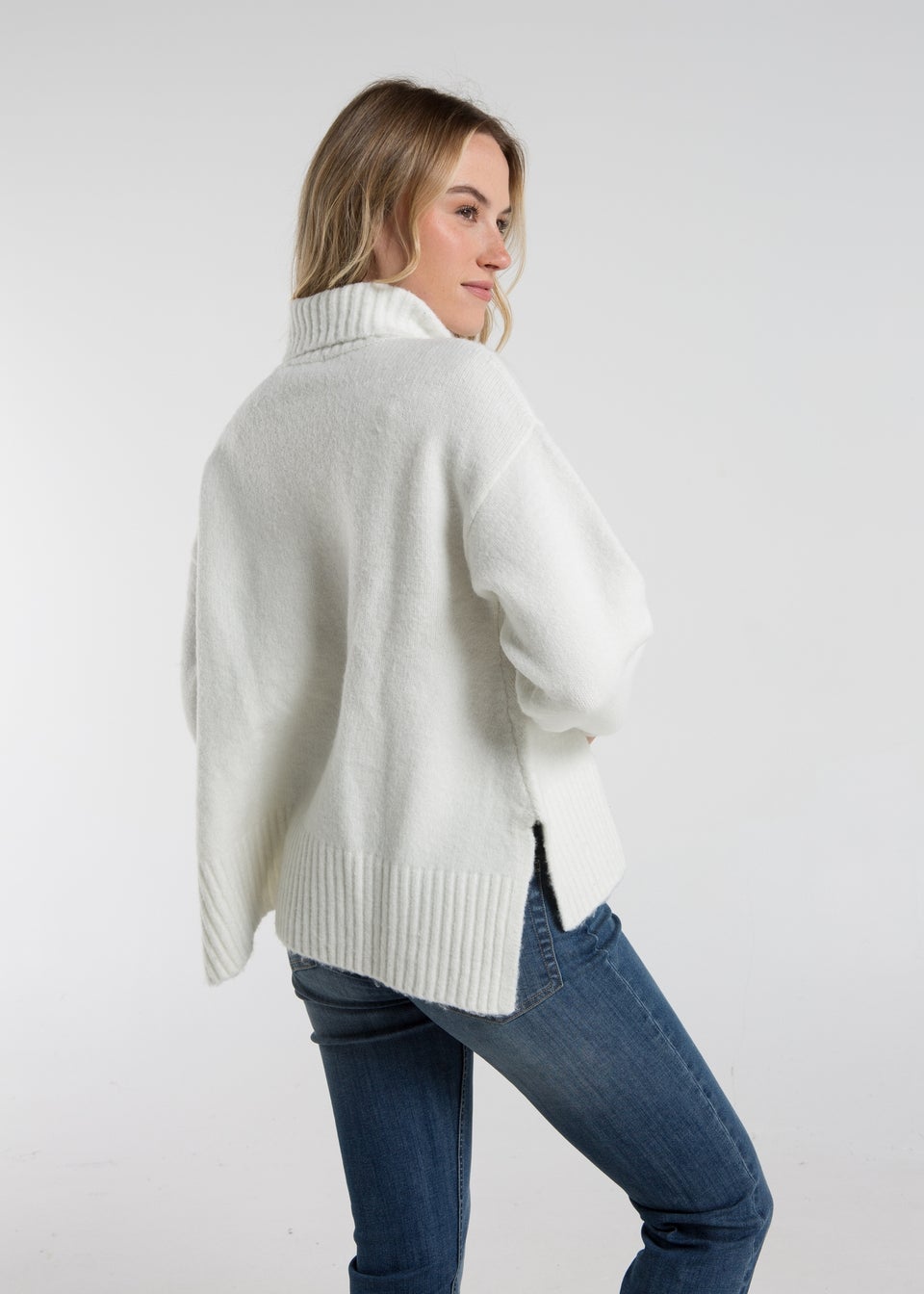 French Connection White Cable Knit Roll Neck Jumper