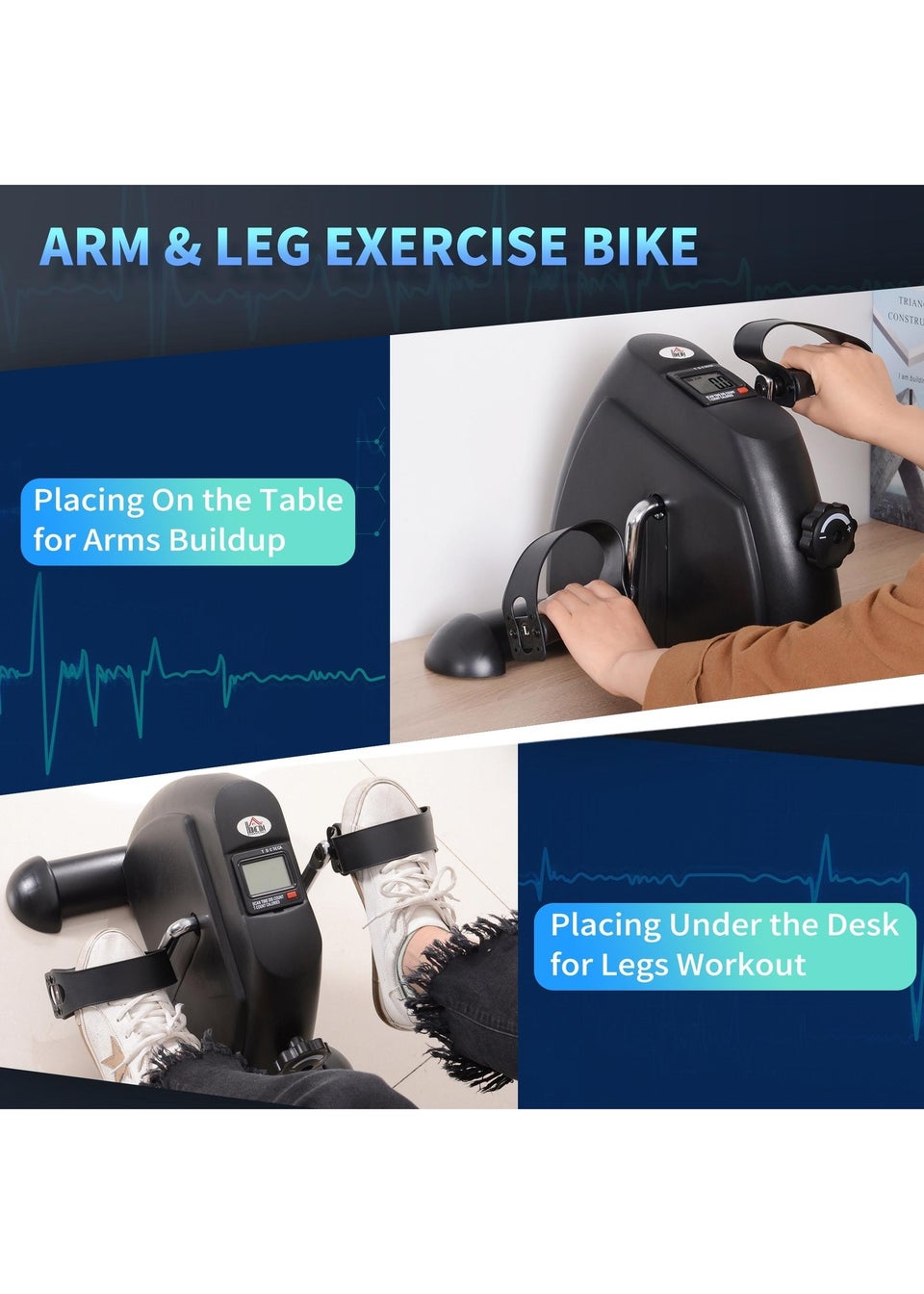 HOMCOM Mini Exercise Bike Portable Pedal Manual Machine Indoor Fitness Black