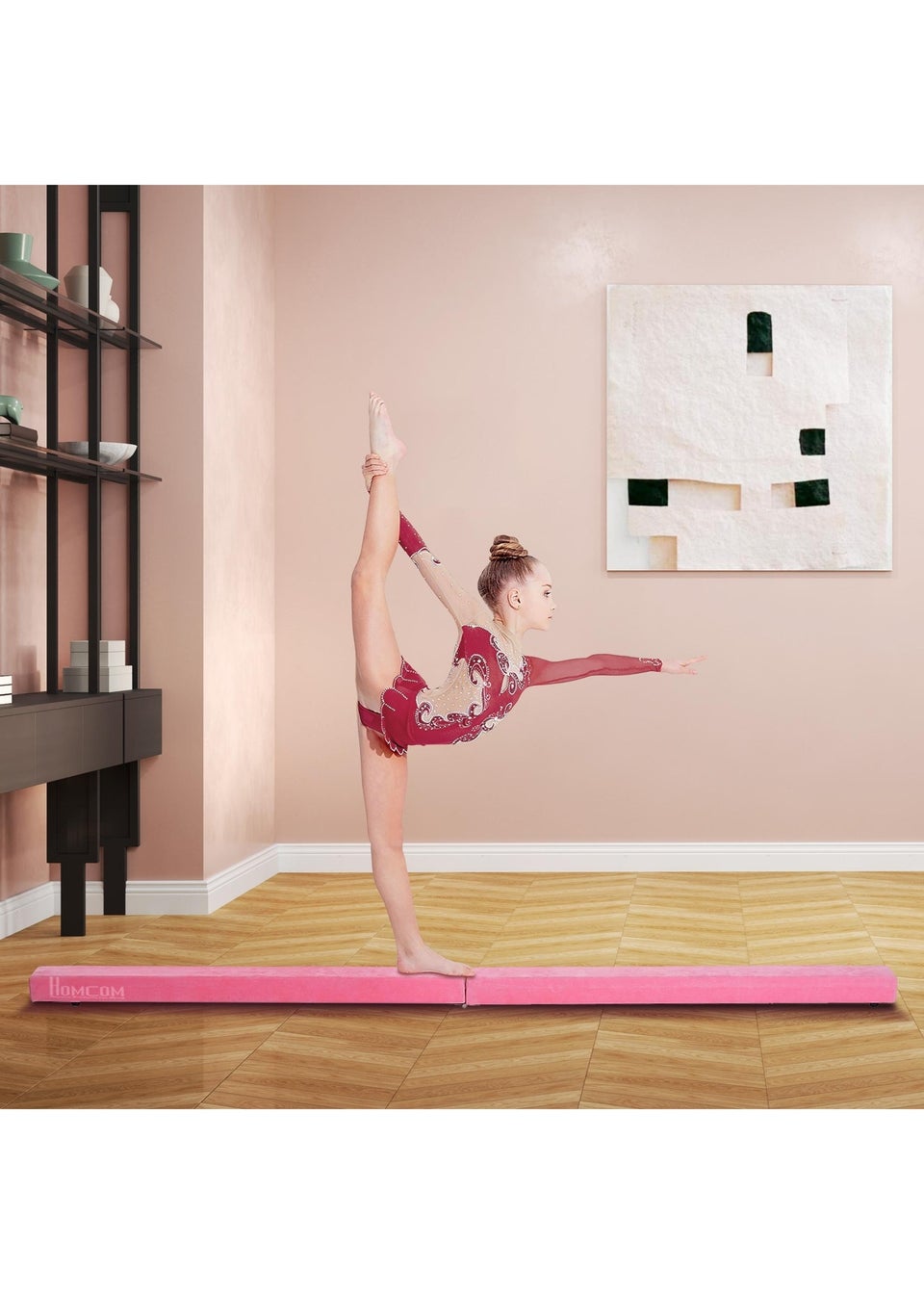 HOMCOM Balance Beam Trainer Fold Performance Gymnastics Suede Home