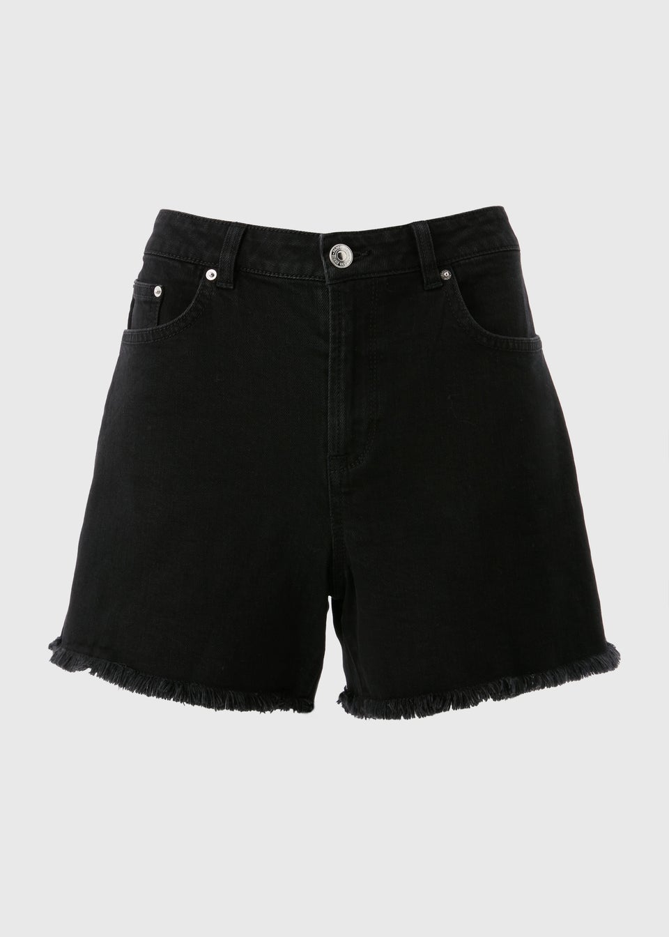 Papaya Petite Black Frayed Hem Denim Shorts