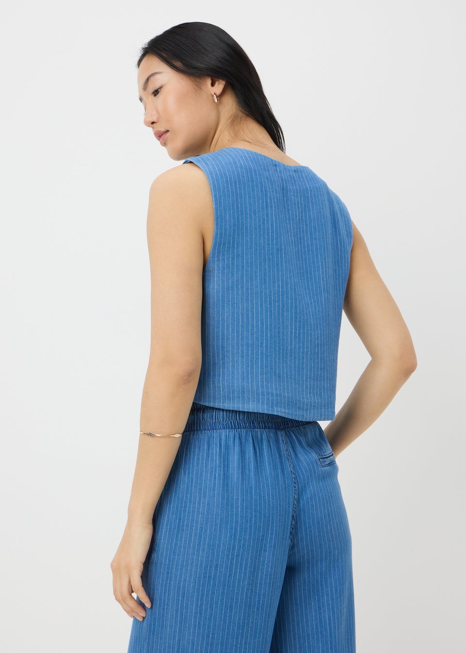 Blue Denim Pinstripe Wide Leg Co Ord Waistcoat