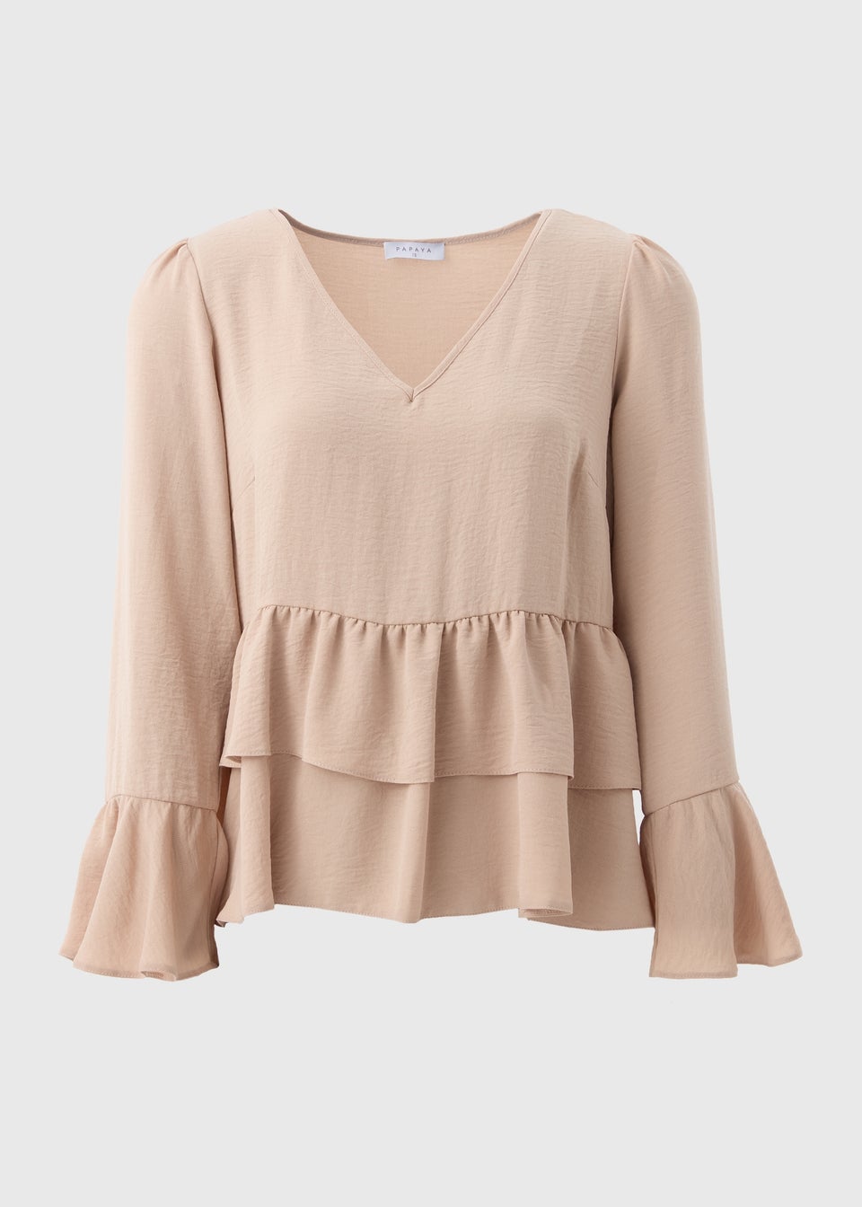 Stone V Neck Ruffle Blouse