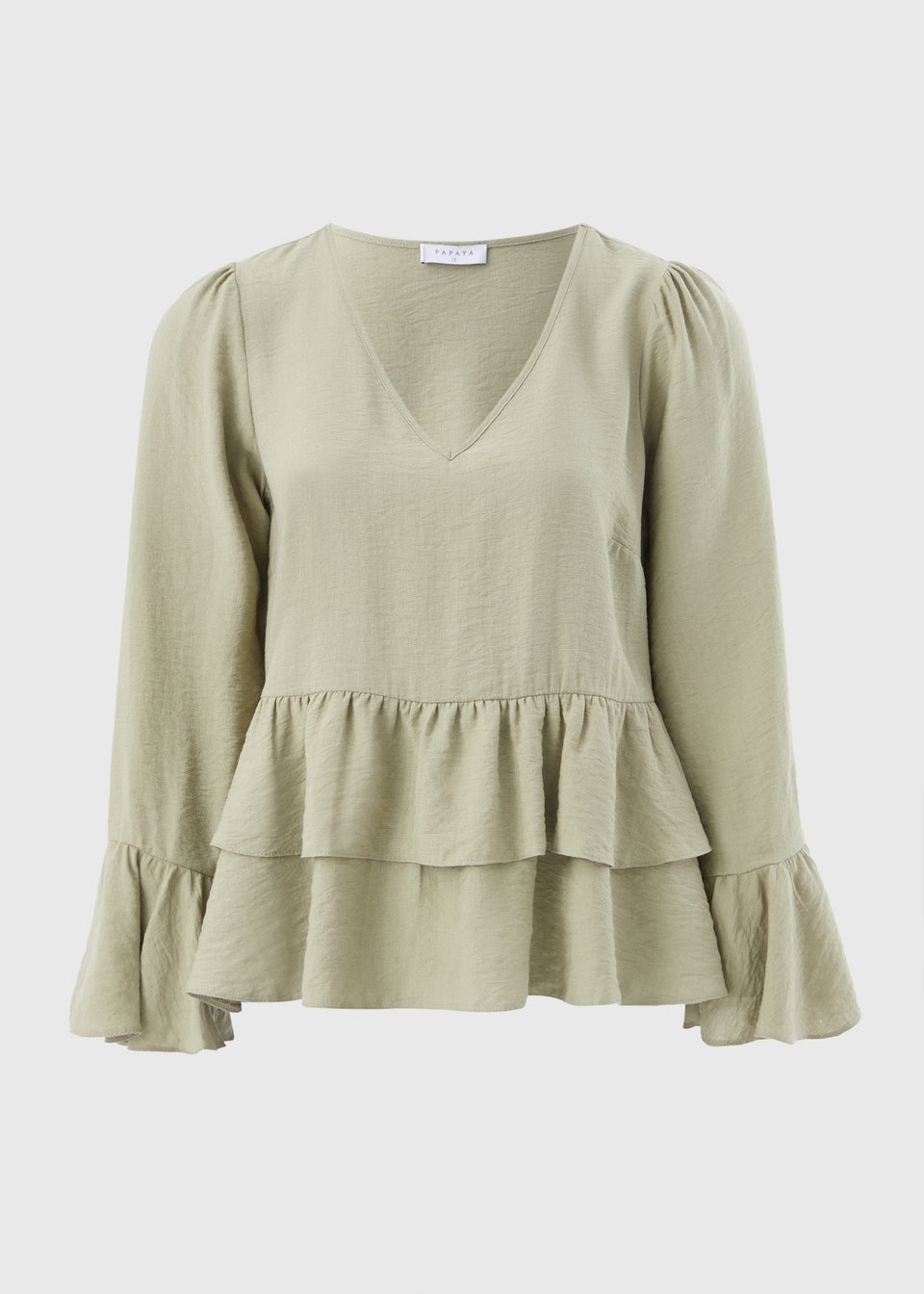 Sage V Neck Ruffle Blouse