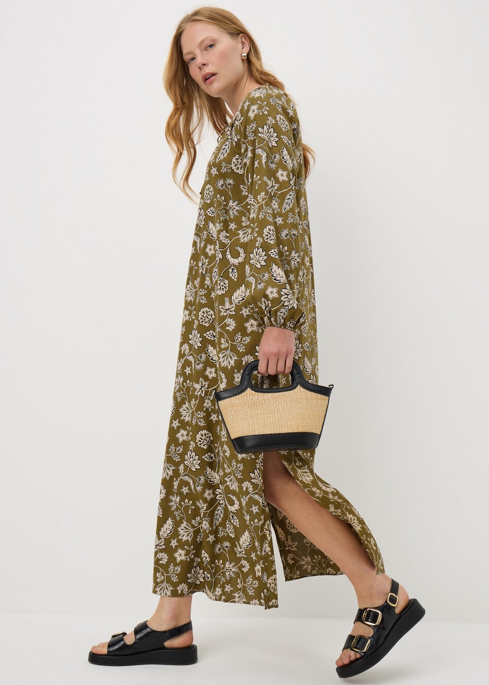 Green Paisley Print Tunic Midaxi Dress