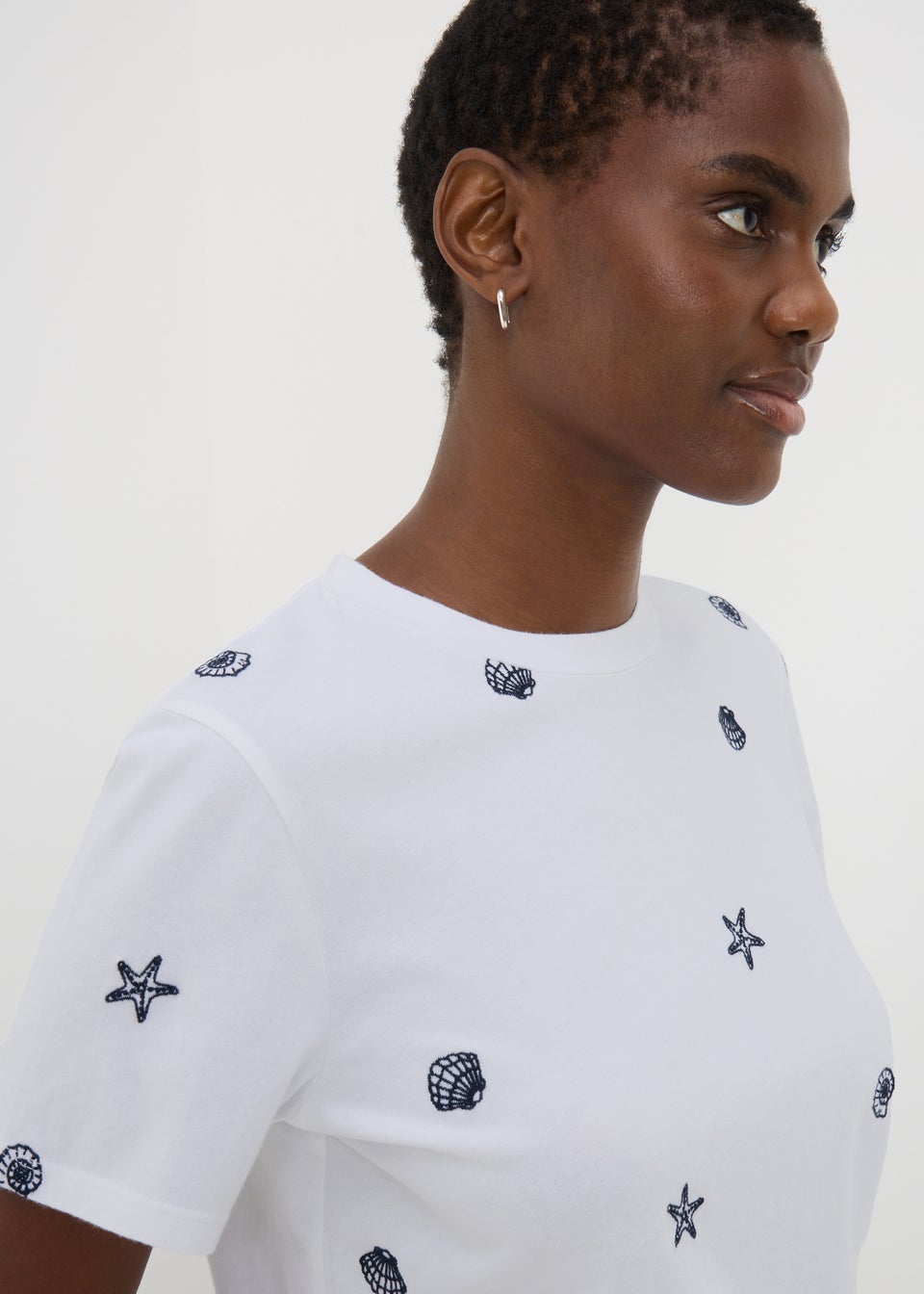 White Shell Embroidered T-Shirt