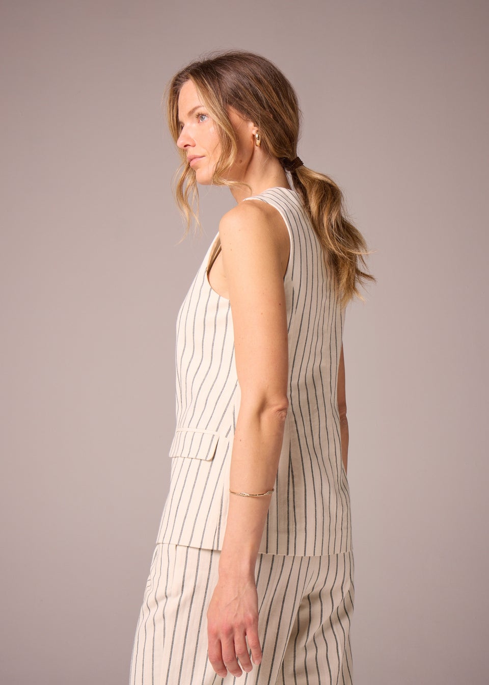 Et Vous Ivory Striped Linen Blend Waistcoat