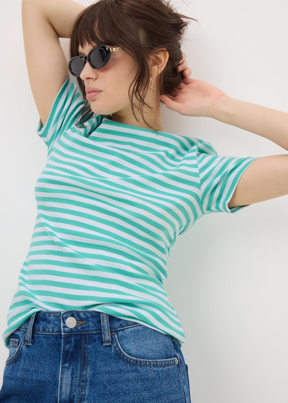 Turquoise Stripe Fitted T-Shirt