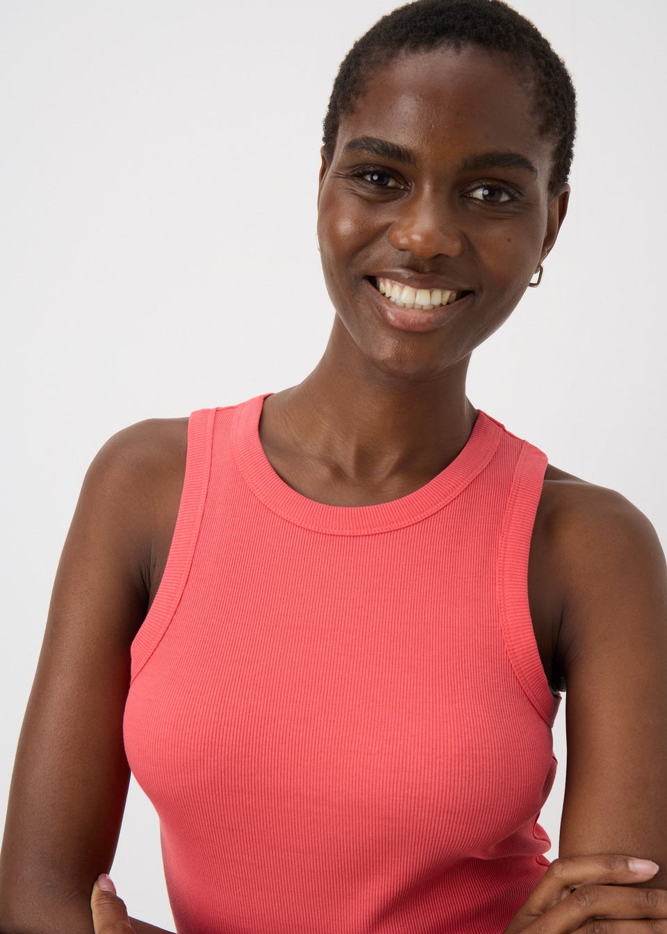 Coral High Neck Ribbed Vest