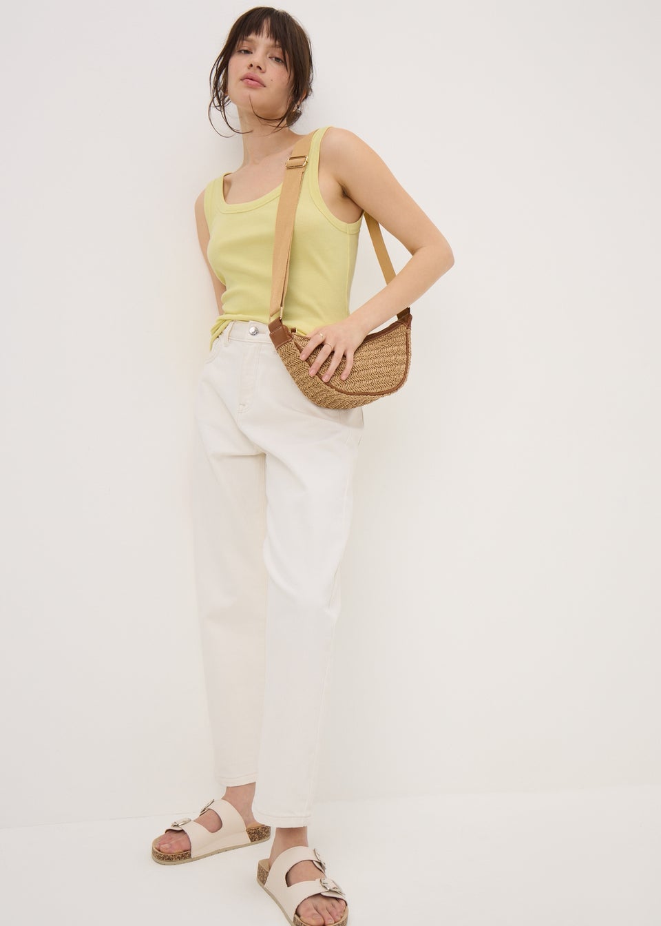 Yellow Ribbed Scoop Neck Vest Top
