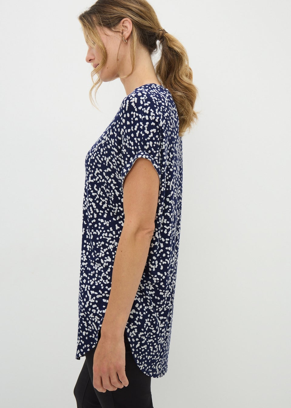 Navy Patterned Longline T-Shirt