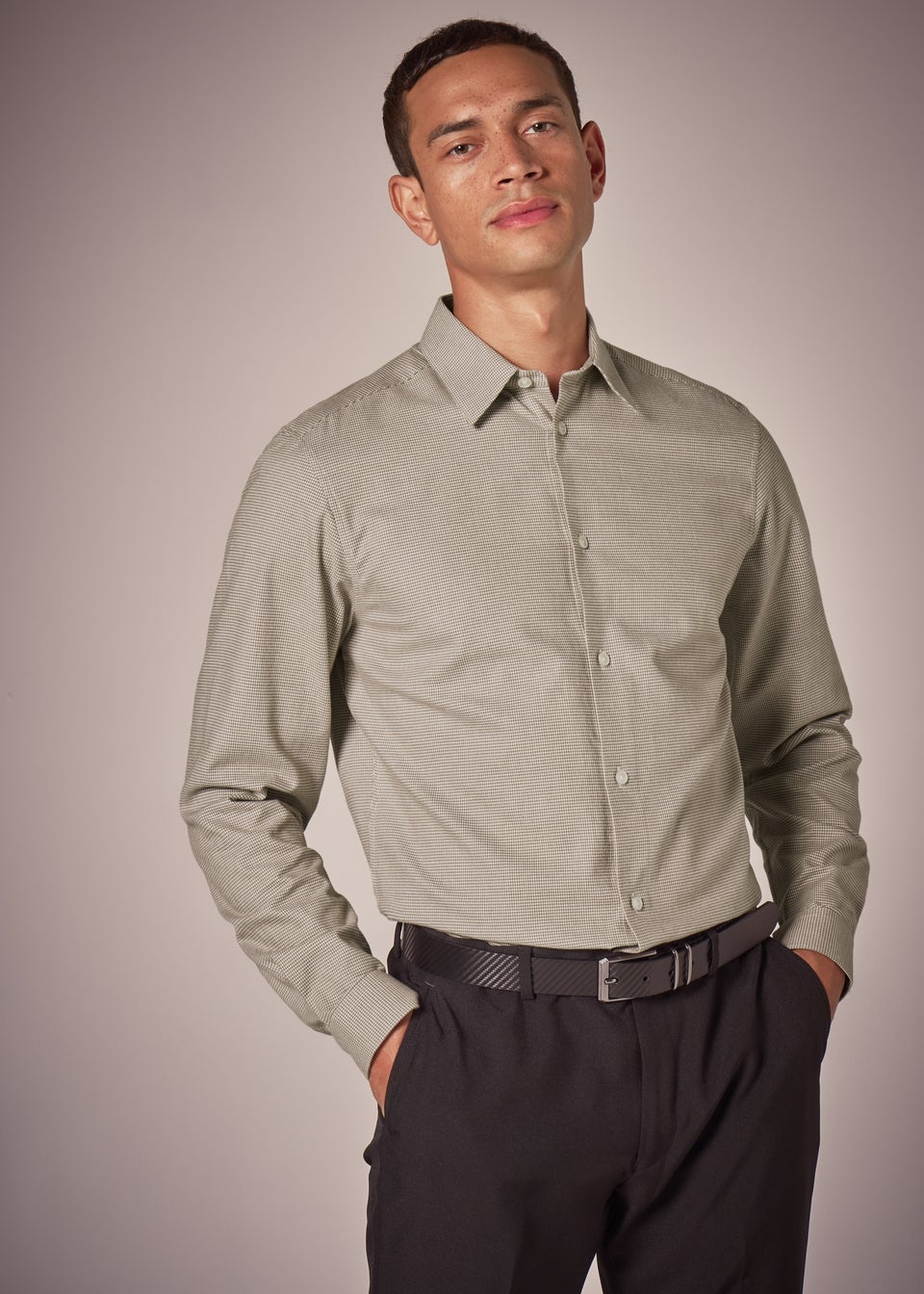 Taylor & Wright Stone Puppytooth Slim Fit Shirt
