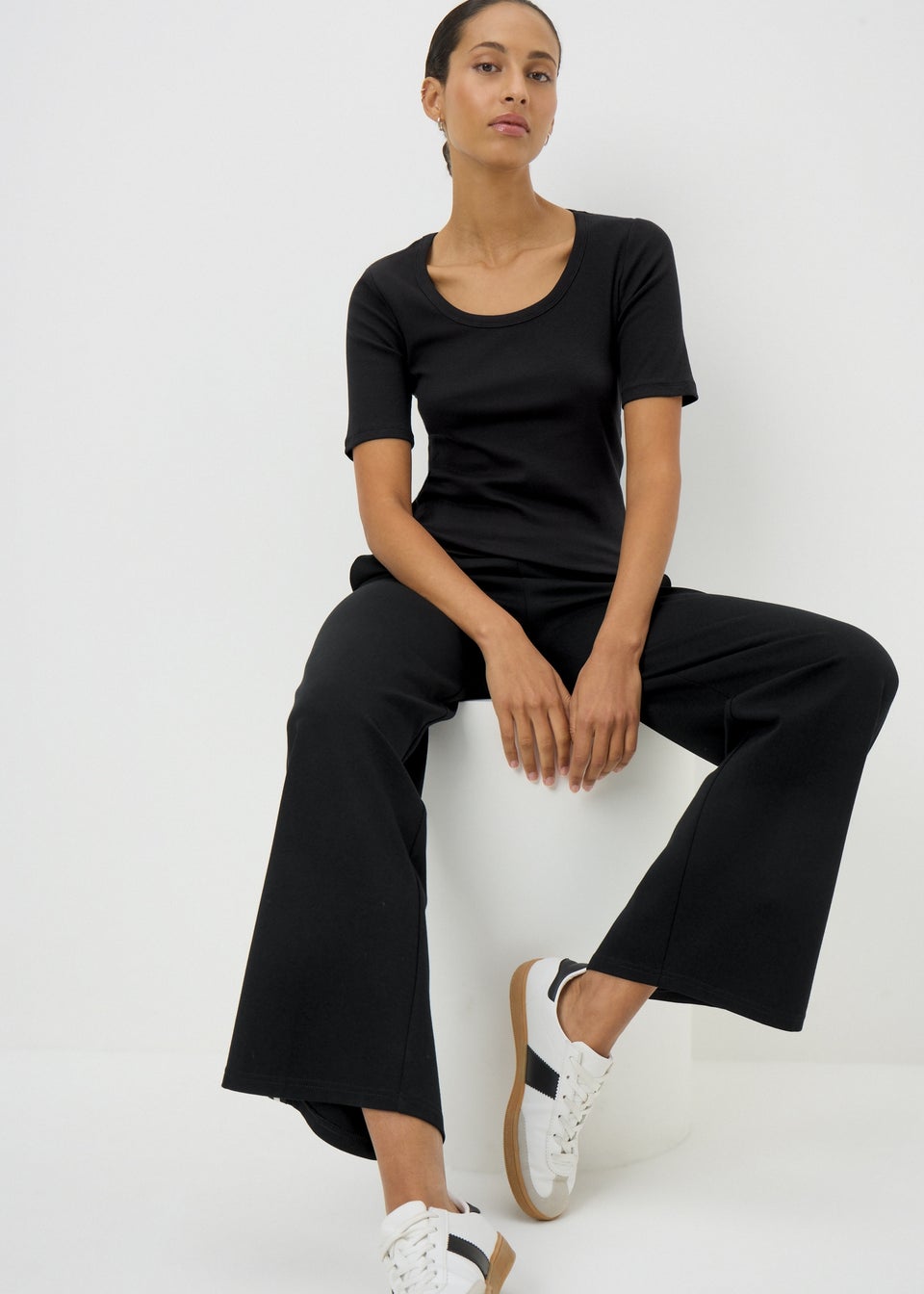 Black Ribbed Scoop Neck Top