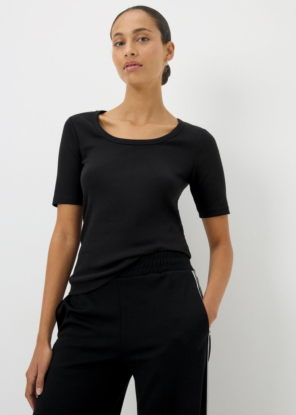 Black Ribbed Scoop Neck Top